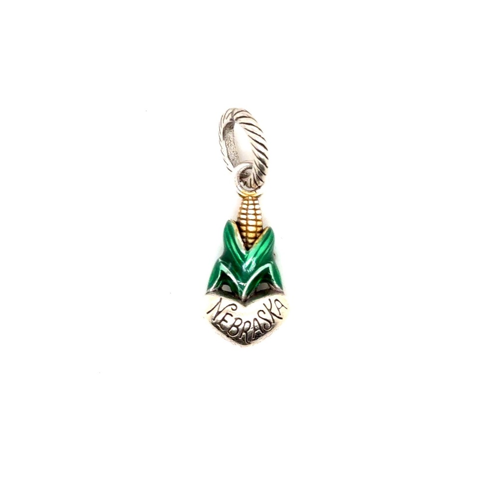 Brighton Nebraska Corn Husk Charm Enameled Silver Gold Tone Heart Pendant